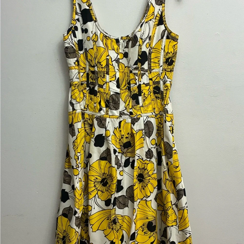 Kay Unger Yellow and Black Silk Sleeveless Sundress